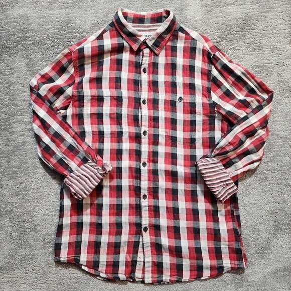 DKNY Classic Fit Button Shirt Medium Long Sleeve Checkered Striped Lightweight - Picture 1 of 11